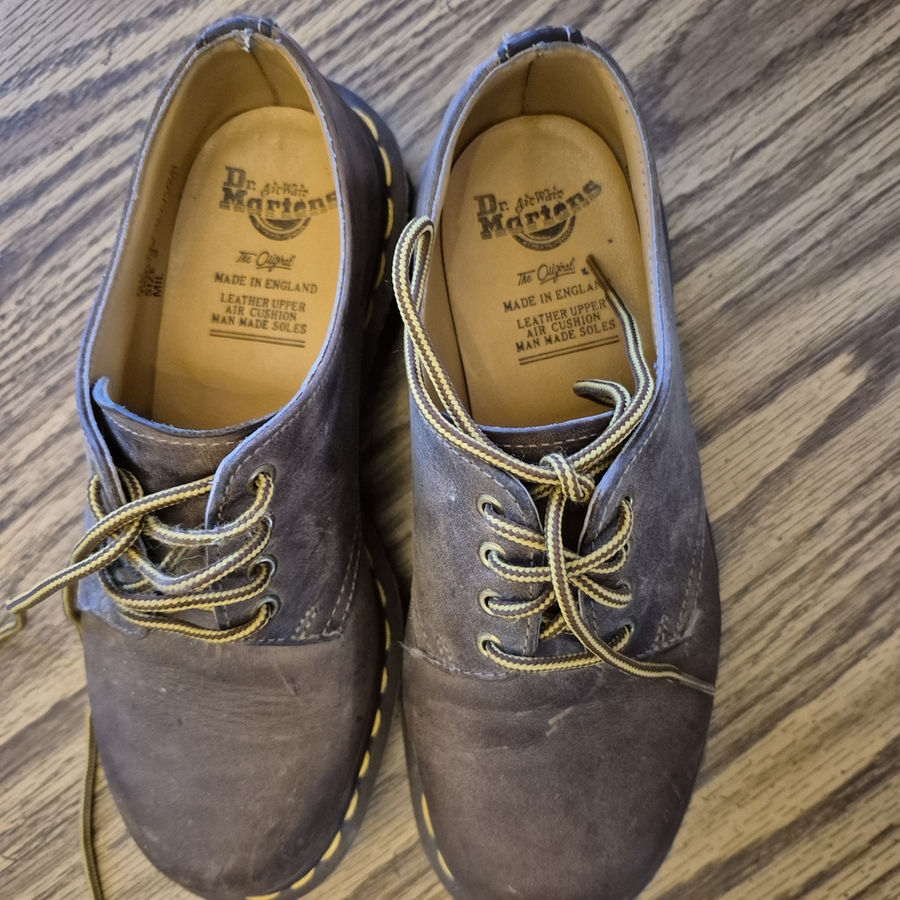 Dr. Martens Brown Leather Shoes with Yellow Accents